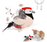 Interactive Cat Toys - Rechargeable Chirping Flapping Bird with Catnip, Touch Activated Plush Kitten Exercise Toy for Indoor Cats