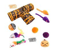 Interactive Cat Toys Set 3 Way Hole Tunnel, Bell Ball | Channel Interactive Halloween 3 Way Hole Tunnel, Fluffy Wand, Ball, Spring Mice, for Indoor Cats Kittens Pets Furry Friends