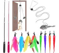 Interactive Cat Toys Set Teaser Feather Wand, Hanging Door Toy & Multiple Attachments - Telescopic Cat Fishing Pole Toy for Kitten