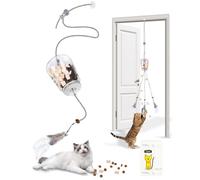 Interactive Cat Treat Dispenser Toy, Hanging Puzzle Toy for Slow Feeding & Cat Weight Loss, with Feather Teaser, Enrichment for Indoor Cats