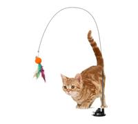 Interactive Cat Wand, Feathers Kitten Teaser Toy, 38.58x2.76 Inches Suction Cup Toys with Stainless Steel Build, Reusable Cat Toy, Pet Exercise Wand with Fun Design, Kitten Play for Indoor Outdoor