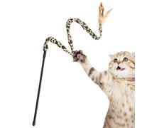 Interactive Cat Wand Toy - Cat Feather Toy Wand Pet Teasing Wall Catcher Stick Interactive with Feather | Funny Leopard Print Kitten Teaser Wand