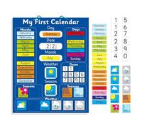Interactive Children's Magnetic Learning Calendar - Blue- Fun Educational Tool Age 3+ for Time, Seasons, and Weather Awareness - 40x32 cm with Easy Hang Loop