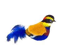Interactive Chirping Bird Cat Toy Realistic Plush Touch Activated Electronic Sounds for Indoor Cats Soft Feather Material with Elastic Rope (Blue and Yellow)