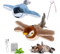 Interactive Chirping Bird Cat Toy - USB Rechargeable Motion Pet Entertainment Gadget - Plush Toy for Cats - Simulated Chirping Birds with Wings