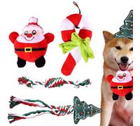 Interactive Christmas Toy for Dogs, Squeaky Christmas Toy for Dogs, Squeaky Plush Chew Toy of Santa, Chew Rope Toy for Puppies, Treat Ball, Squeaky