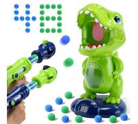 Interactive Dinosaur Foam Shooter for Kids 3,4,5,6,7,8,9 Years Old, Movable Electronic Target with 2 Air Pump Guns, 48 Foam Balls, LED Score & Sound, Fun Party
