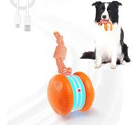Interactive Dog Ball - Orange Random Path Electric Automatic Moving and Rolling Dogs Toy with Two Ropes, Chase Buddy Dog Toy, Active Rolling Ball with Tail, Interactive Smart Cat Ball, Boredom Relief