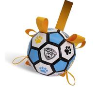 Interactive Dog Soccer Ball for Dogs, 6” with Straps & Grab Tabs, Floats on Water, Fetch & Training Toy for Small/Medium Dogs, Herding Breeds, Waterproof Non-Toxic - ProBall Pets - Blue Yellow