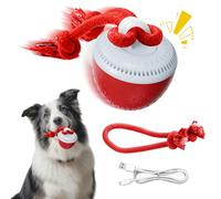 Interactive Dog Toy Moving Ball Strawberries Automatic Self-Moving Chase Buddy Toy with 2 Ropes Chew-Proof Durable Design Bird Sounds for Boredom Relief Perfect for Puppy Small Medium Dogs (Red)