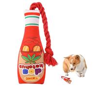 Interactive Dog Toy, Squeaky Jam Jar Shape Puppy Chew Toy with Braided Twine Handle for Small Medium Dogs