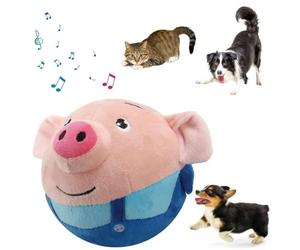 Interactive Dog Toys Bouncing Piggy Dog Toy, Active Moving Pet Plush Toy, Rechargeable Squeaky, Washable Cartoon Animal shape for Dogs Puppies (Blue Pig)