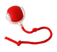 Interactive Electric Automatic Rolling Moving USB Rechargeable Self Activated Play Stimulation Toy Smart Chase Teaser Ball with Speedy Tail Rope for Bored Adult Indoor Cats and Dogs-Red