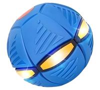 Interactive Flying Saucer Pet Toy, Auto Bounce-Back Disc Ball for Small Pigs Dogs Sheep, Elastic Transformable Plaything with 6 LED Lights, 5.9 x 5.9 x 5.9 in Sphere, 9.1 x 9.1 x 2.4 in Flat Disc