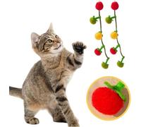Interactive Fruit-Shaped Catnip Toy String, Cat Teaser Squeaky String with Catnip Bell, Small Persimmon and Cherry Tomato Teeth Cleaning Chew, Interactive Cat Toys (Green-2Pcs)