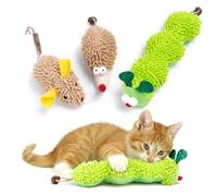 Interactive Plush Cat Toys Catnip Toys for Indoor Adult Kittens Cat Chew Toy for Teeth Cleaning Bite-Resistant Plush Caterpillar,Mouse,Hedgehog Design, Dental Health Benefits (3 PCS)