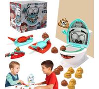 Interactive Poop Shooting Game Set for Family Fun, Poop Game - Funny Creativity Toilet Toy, Include 1 Toilet Bowl, 2 Dexterity Launchers, 12 Soft Plastic Poops, Stickers