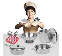 Interactive Pretend Play Deluxe 11 PCS Stainless Steel Kids Cooking Playset - Realistic, Safe & Durable - Spark Joy and Imagination in Your Little Chef's Play Food