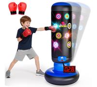 Interactive Punching Bag for Kids, Boxing Bag with Music & Light 4-Mode Game, Inflatable Punch Bag with Gloves, Kids Gym Equipment, Boxing Gifts Toys for 6 7 8 9 10 11 12 Year Old Boys (Blue）