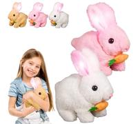 Interactive Rabbit Plush with Carrot,Easter Bunny Pet Hopping Plushie,Walking, Talking & Hopping Electronic Bunny,Cute Stuffed Animal Gift for Easter Birthday Play (White + Pink)