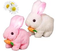 Interactive Realistic Bunny Toy, Can Walk and Talk, Easter Interactive Realistic Bunny Toy Jumping, Shaking Ears for Kids (Pink+White)