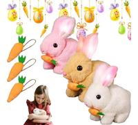 Interactive Realistic Bunny Toy, Can Walk and Talk, Easter Interactive Realistic Bunny Toy Jumping, Shaking Ears for Kids (Brown+White+Pink)