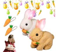 Interactive Realistic Bunny Toy, Can Walk and Talk, Easter Interactive Realistic Bunny Toy Jumping, Shaking Ears for Kids (Brown+White)