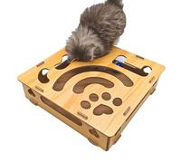 Interactive Scratching Puzzle Cube for Cats - 33 x 33 x 8 cm, Funny Game, Made of Wood, Hunting Challenge Toy with Bell Balls for Physical Activity | Home Travel Balcony Yard