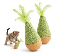 Interactive Self-Rising Wobble Cat Toy with Feather, Green