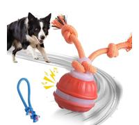 Interactive Smart Rolling Pet Ball, Self Moving Dog Ball, 3 Modes Automatic Active Rolling Ball with Tail, Motion Activated Dog Toy with Replacement Ropes (Orange,with Birds Chirping)