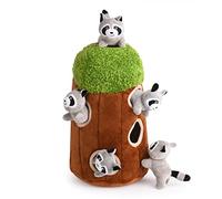 Interactive Squeaky Hide and S ctivity Raccoon Dog Toy, Stuffing Woodland Friends Burrow, Small Medium Large Size (Large)