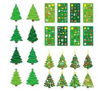 Interactive Stickers Ornaments Decor, Kids Christmas Tree, Christmas Tree Set, Including 24 Cards, Stickers, Ribbons, Suitable For Children Over 3 Years Old DIY Creativity For Room Wall Classroom Apar