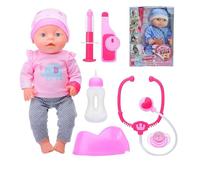 Interactive Talking Bua Baby Doll Drinking Pee Stethoscope Set Doctor Doll Maxi 40 cm Sick Doll to Cure Puncture to Play Doctor Accessories Kit Doctor, Random Colour
