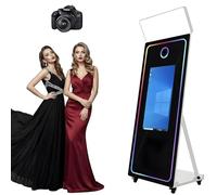 Interactive Touch Screen Photo Booth Machine with Flight Case, 43" Touchscreen, Selfie Square Light, Foldable Design for Weddings, Birthdays, Graduations