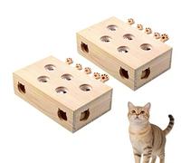 Interactive Whack-a-Mole Cat Toy, 5-Hole Natural Pine Wood Puzzle Box, Manual Lever Hunting Game for Kittens and Indoor Cats, Durable Scratching and Biting Enrichment Toy for Brain Exercise (2PCS)