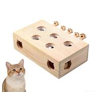 Interactive Whack-a-Mole Cat Toy, 5-Hole Natural Pine Wood Puzzle Box, Manual Lever Hunting Game for Kittens and Indoor Cats, Durable Scratching and Biting Enrichment Toy for Brain Exercise (1PC)