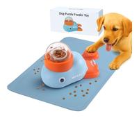 Interactive Whale Shaped Dog Puzzle Feeder, Pet Slow Feed Bowl, Blue and Orange (Blue with Mat)