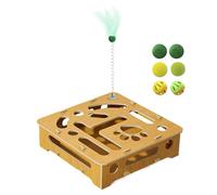 Interactive Wooden Cat Puzzle Toy - Cat Exercise Box, Spring Feather Teaser | Wooden Enrichment Box Hunting Play, Wood Enrichment Boxes, Mental Stimulation Indoor Toys for Curious Cats and Kittens