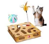 Interactive Wooden Cat Toy Box with Balls & Teaser Wand - Stimulating Indoor Puzzle Maze for Cats, Encourages Hunting & Play, Durable Wood Design for Indoor Cats