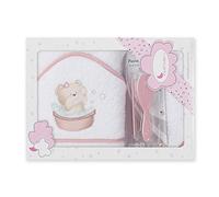 Interbaby P1178-12 - Bath Cape Bear White and Pink with Comb Set, Unisex