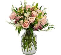 InterBloom | The Blossom - Next Day Large Beautiful Fresh Flower Bouquet with Pink Roses, Alstroemerias, Snapdragons, Freesias, Waxflower, Italian Ruscus and Green Bell