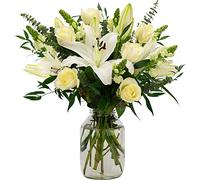 InterBloom | The Grace - Next Day Large Beautiful Fresh Flower Bouquet with White Oriental Lilies, Roses, Snapdragons and Exotic Foliage