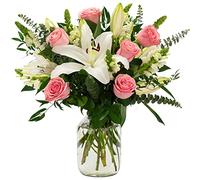 InterBloom | The Plush - Next Day Large Beautiful Fresh Flower Bouquet with Oriental Lilies, Pink Roses, Snapdragons and Exotic Foliage