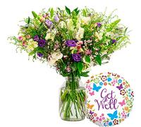 InterBloom | The Wild - Next Day Large Wildflower Inspired Beautiful Fresh Flower Bouquet with a Get Well Soon Balloon