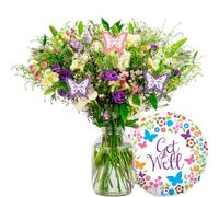 InterBloom | The Wild - Next Day Large Wildflower Inspired Fresh Flower Bouquet with a Get Well Soon Balloon