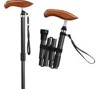Intercare Wooden Walking Sticks for Men & Women, Foldable Adjustable Walking Stick with Wood Handle, Lightweight Collapsible Cane for Travel, Carbon Fibre with Wrist Strap, Supports 300 lbs