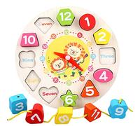Interception Chain Clock Wooden Early Education Teaching Learning Clock Early Educational Toys Clock With Numbers And Shapes Games Gifts For Boys Girls 3 To 5 Years Old Boys 7-8 Years (B, One