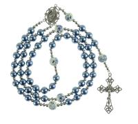 Intercession Glass Pearl Catholic Rosary with Floral Ceramic Our Father Beads - Elegant Prayer Beads with Miraculous Medal, Ornate Crucifix & Color Variations, M, Alloy Steel, No Gemstone