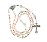 Intercession Glass Pearl Catholic Rosary with Floral Ceramic Our Father Beads - Elegant Prayer Beads with Miraculous Medal, Ornate Crucifix & Color Variations, M, Alloy Steel, No Gemstone