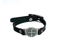 Intercession St Benedict Genuine Leather Protection Bracelet - Made in Brazil, Medium Black, Wood, no gemstone
